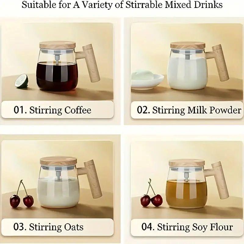 Electric Rechargeable Self-Stirring Mixing Glass Mug with Handle & Lid (400ml)