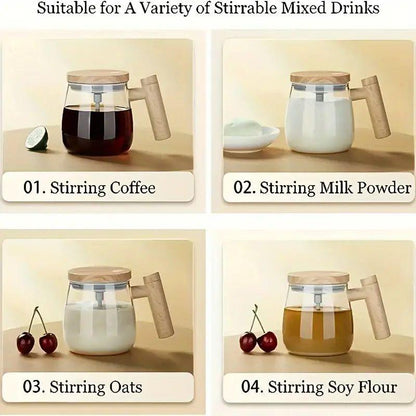 Electric Rechargeable Self-Stirring Mixing Glass Mug with Handle & Lid (400ml)