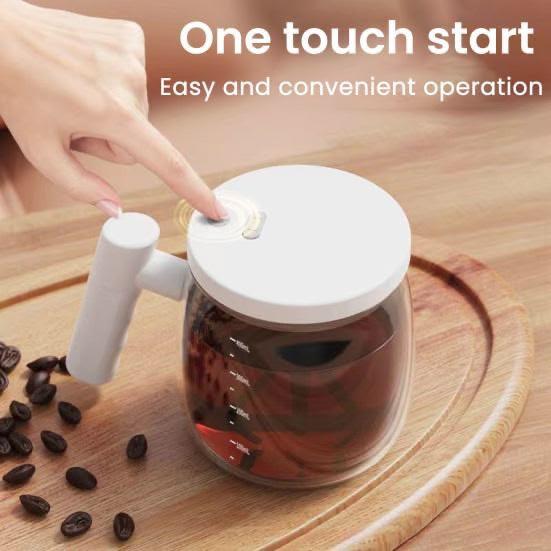 Electric Rechargeable Self-Stirring Mixing Glass Mug with Handle & Lid (400ml)