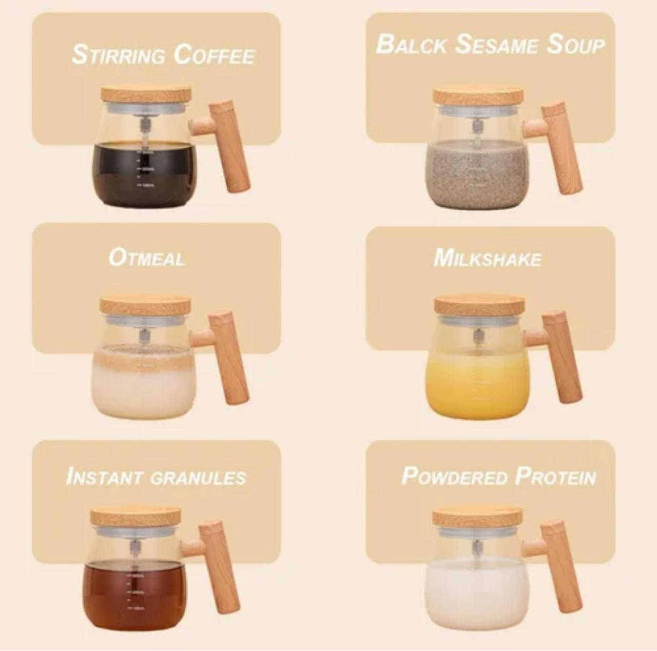 Electric Rechargeable Self-Stirring Mixing Glass Mug with Handle & Lid (400ml)
