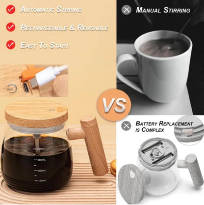 Electric Rechargeable Self-Stirring Mixing Glass Mug with Handle & Lid (400ml)