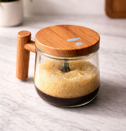 Electric Rechargeable Self-Stirring Mixing Glass Mug with Handle & Lid (400ml)