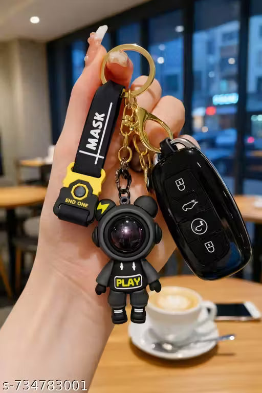 Astronaut Cartoon Keychain with Mask Strap – Premium Rubber Key Holder